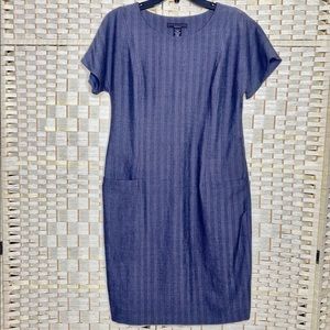 Apostrophe Herringbone Sheath Dress Size 4 Cap Sleeve Lined Charcoal & Pink